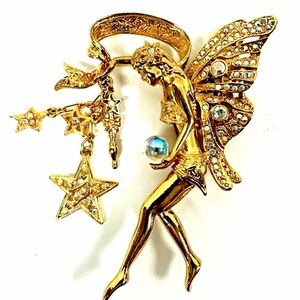 Gold Fairy Brooch with Crystal Accents